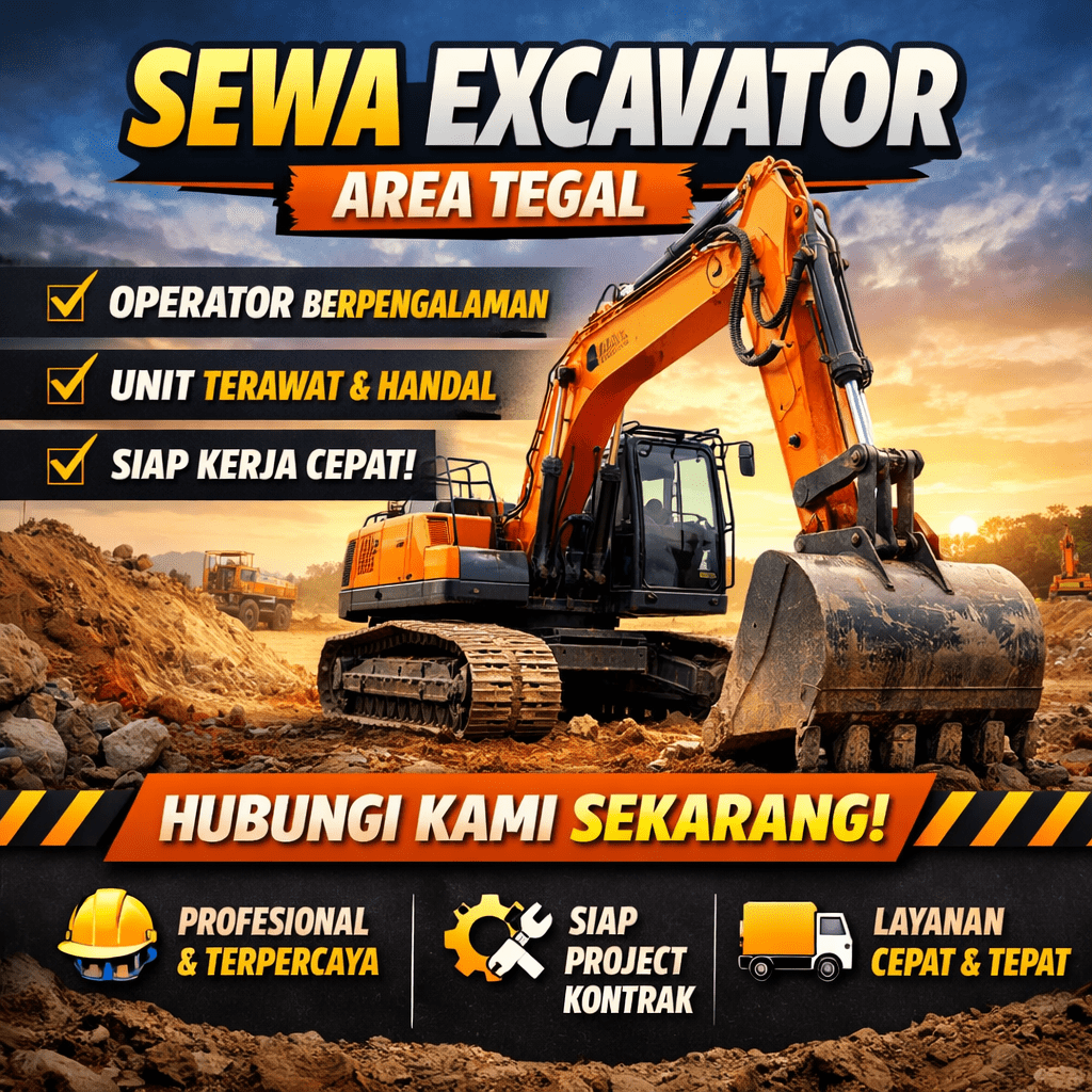 Excavator modern siap sewa di Tegal untuk proyek konstruksi dengan harga kompetitif